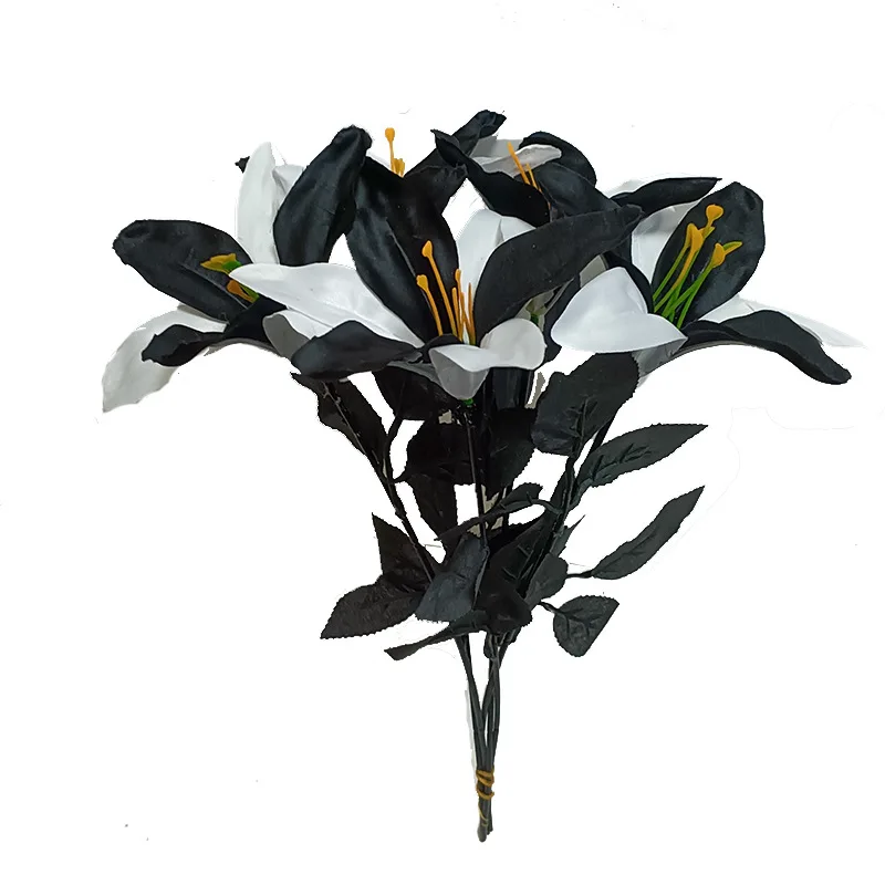 Halloween Decoration Black Red Lily Fake Flower Simulated  White Flowers Gothic Home Decors Mexican Day Of The Dead Ornament