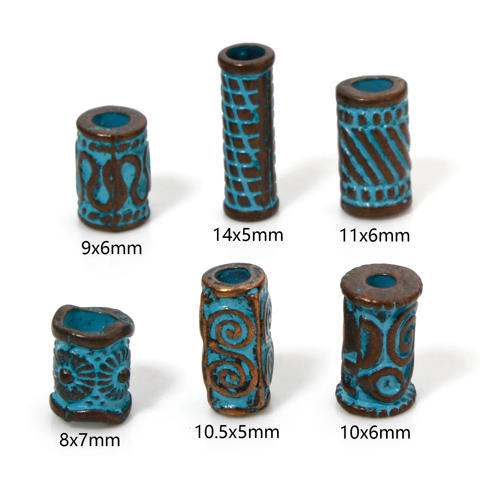 50pcs Bohemian Style Patina Spacer Beads Antique Copper Blue Cylinder Spiral Beads DIY Jewelry Making Necklace Bracelet Findings