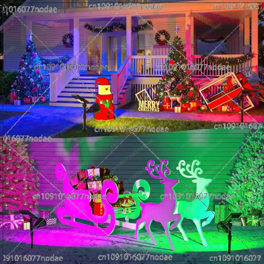 4 Pack Halloween Spot Lights - Christmas Solar Lights Outdoor Waterproof Color Changing Spotlights for House Decor