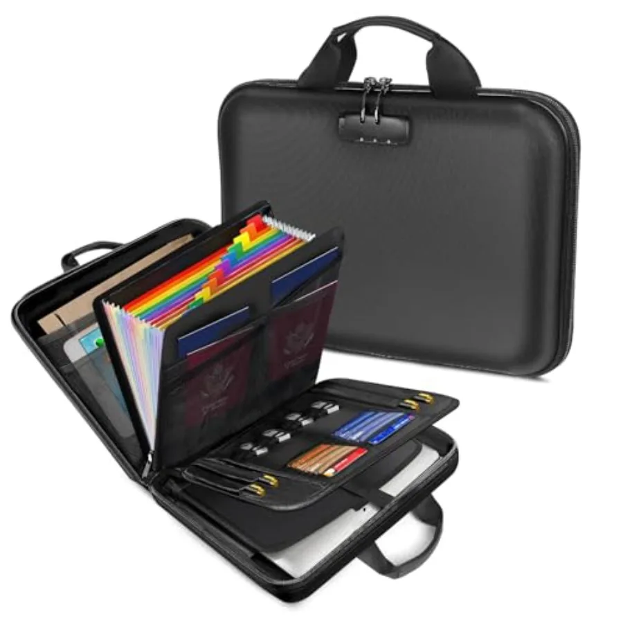 

Fireproof Document Box with Lock Hard-Shell Case Important Document Organizer with 13 Pocket Accordion File Folder Portable Off