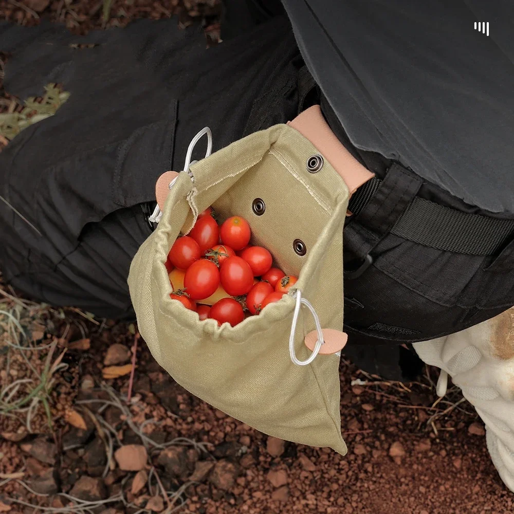 1pc Portable Outdoor Foraging Bag Fruit Picking Pouch Collapsible Berry Puch Storage Leather Bushcraft Canvas Bag Hiking Camping