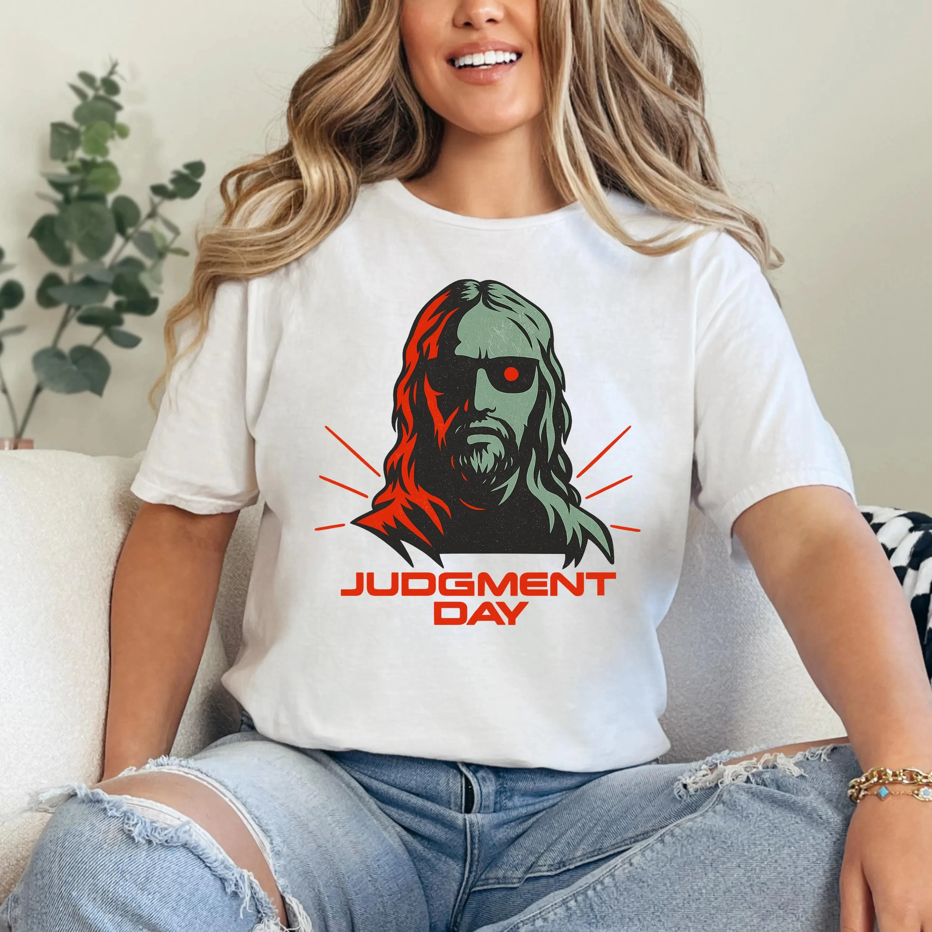 เสื้อยืดวันพิพากษาพระเยซูเทอร์มิเนเตอร์ ลายตลก แนวคริสเตียน สำหรับฤดูร้อน เสื้อยืดทรงหลวม ระบายอากาศได้ดี สำหรับผู้ชายและผู้หญิง