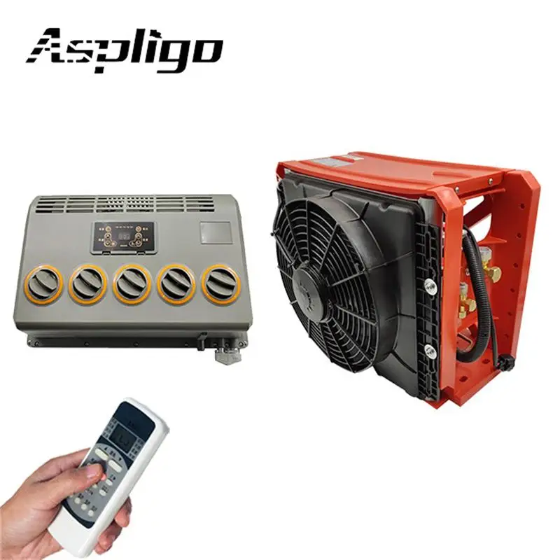 Aspligo 24V Electric Air Conditioner Cool Split Air Conditioning for Car Automobile Excavator Tractor Trailer Truck universal