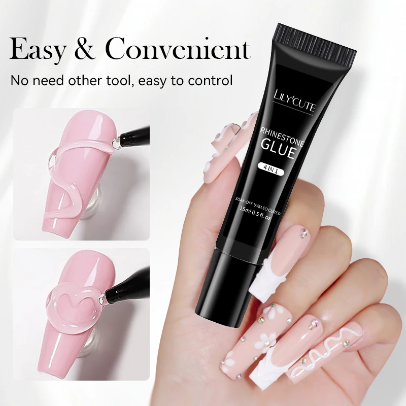 LILYCUTE ネイルラインストーン用グルーゲルセット 2個入り 4 in 1 クリア 3Dモデリングジェル 接着剤 ネイルアート ソークオフ UVニス