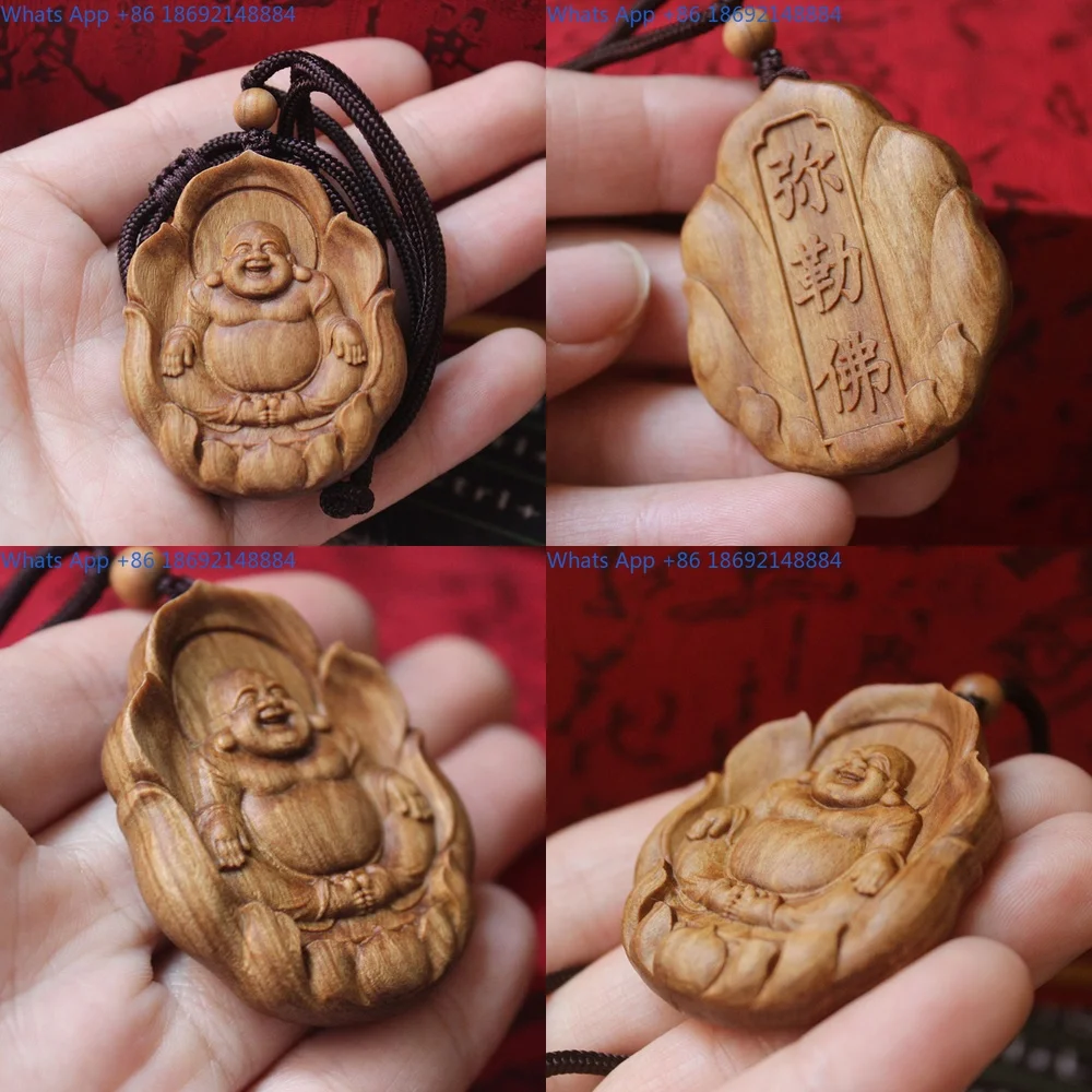 

Hand Carved Sandalwood Buddha Pendant for Men Vintage Style Artisan Craft