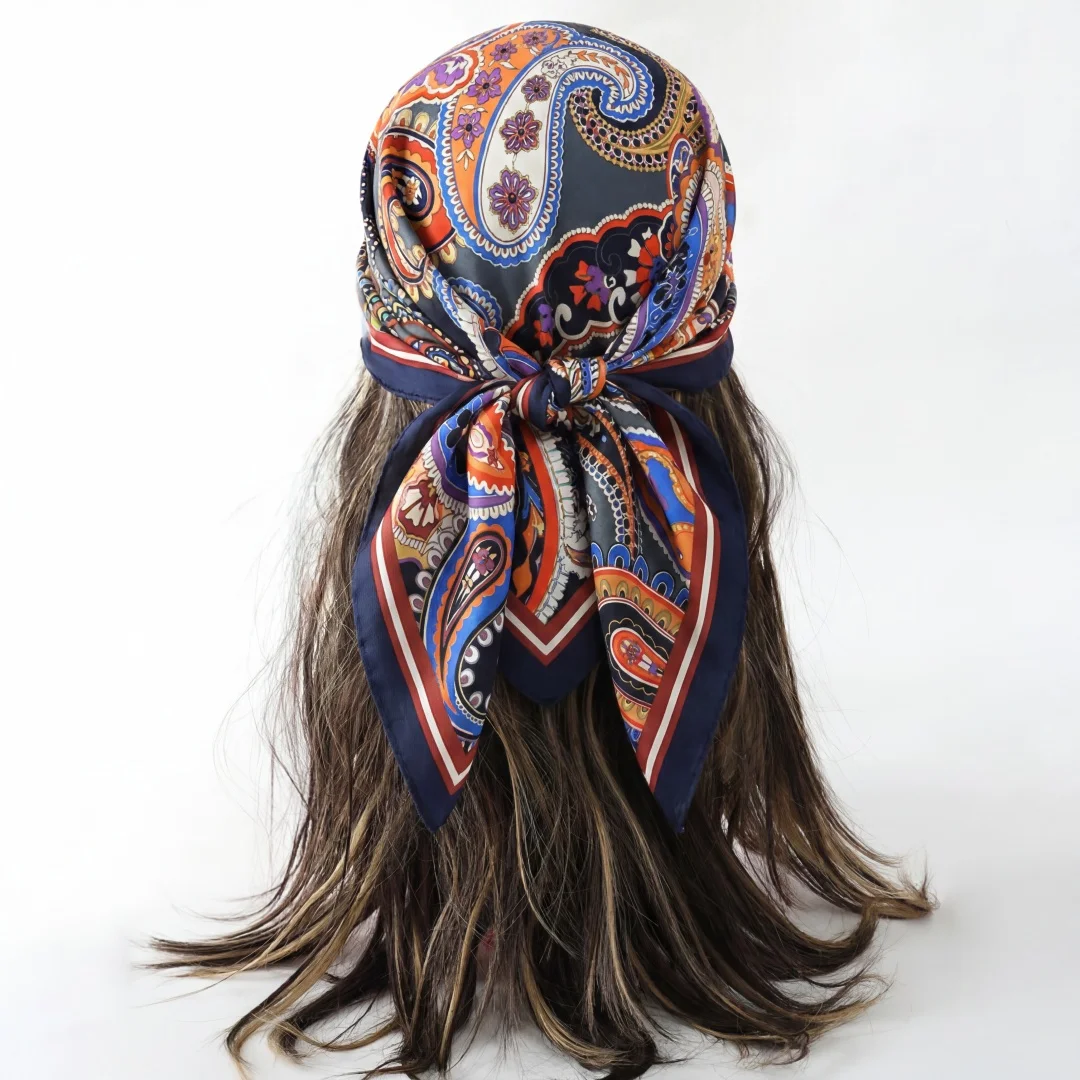 Women's Silk Scarf Luxury Turban Print Hijab Female Headscarf Shawl Bandana Handkerchief Neckerchief Headband Square Wraps