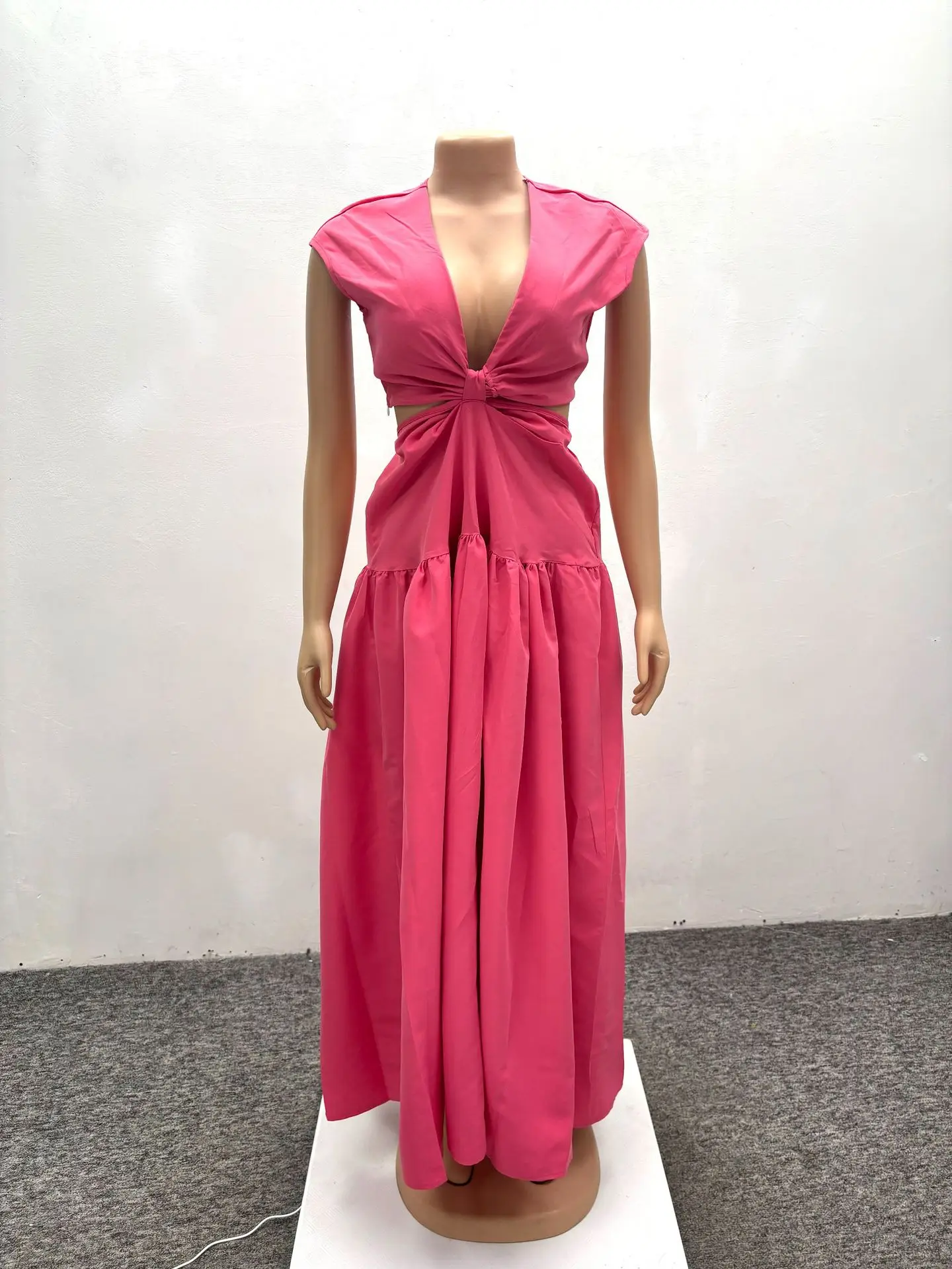 Pink Dresses Women Dress A Line Crop Cut V Neck Sleeveless Ankle Length Empire Waist Slight Strech Loose Elegant 2025 Summer