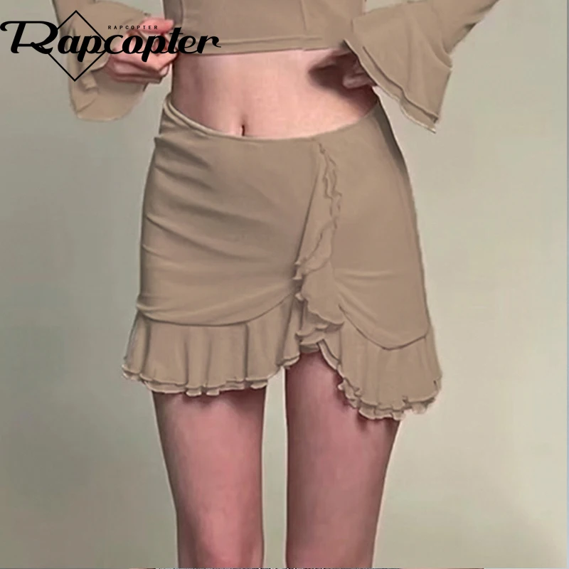 

Rapcopter y2k Ruffles Mini Skirts Women Fairycore Cute Pencil Skirts High Waist Vintage Korean Chic Outfits 2000s Aesthetic New