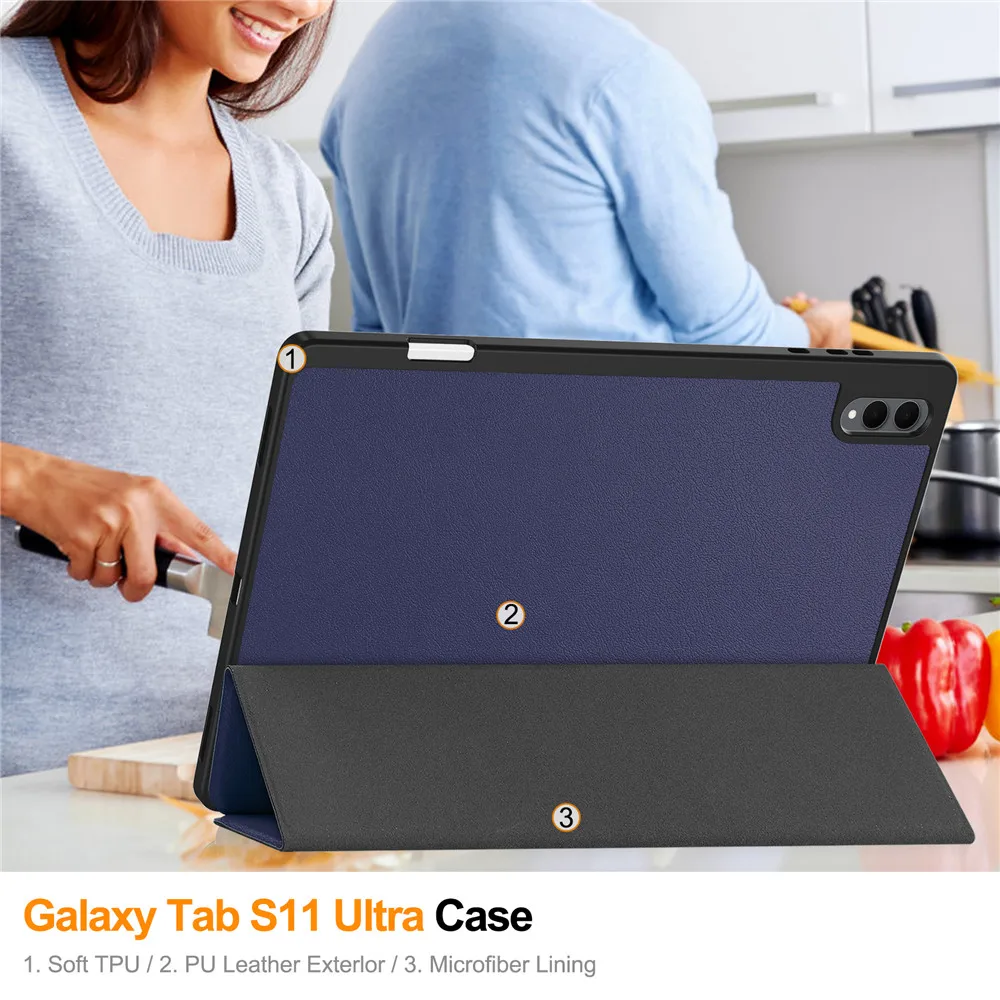 Soft TPU Leather Folio Smart Case for Samsung Galaxy Tab S11 Ultra 14.6 inch 2025 SM-X930 SM-X936 with Pencil Holder 5