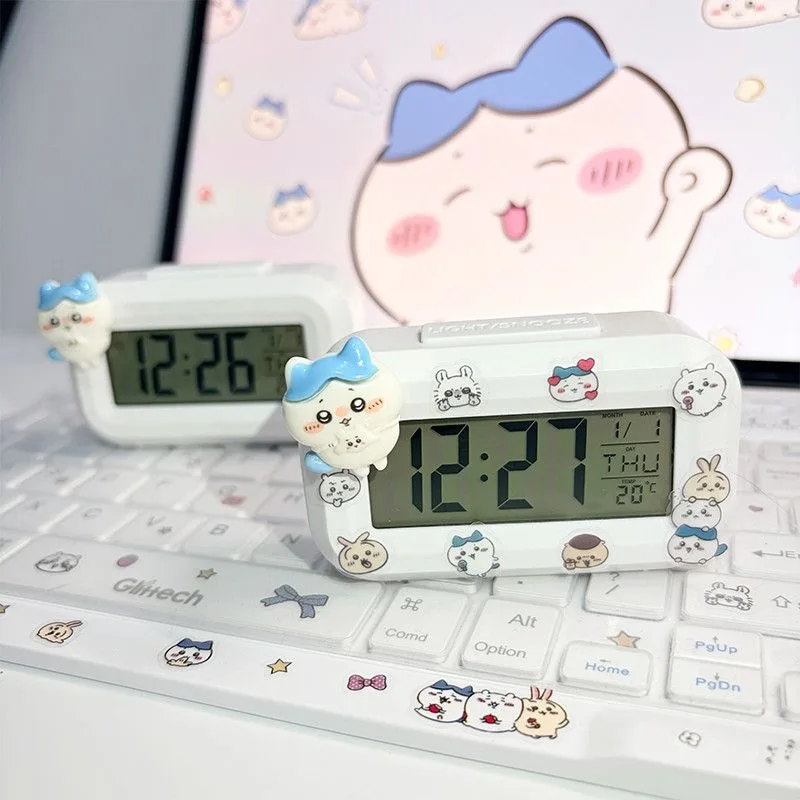 Relógio Eletrônico Mini DIY Kawaii Chiikawa para Desktop, Gerenciador de Tempo para Estudantes, Timer de Cozinha, Display de Temperatura, Despertador Digital