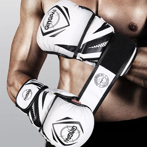 MMA Sanda guantes de boxeo lucha Muay Thai mujeres hombres niños entrenamiento adulto saco de arena boxeo profesional medio dedo guantes