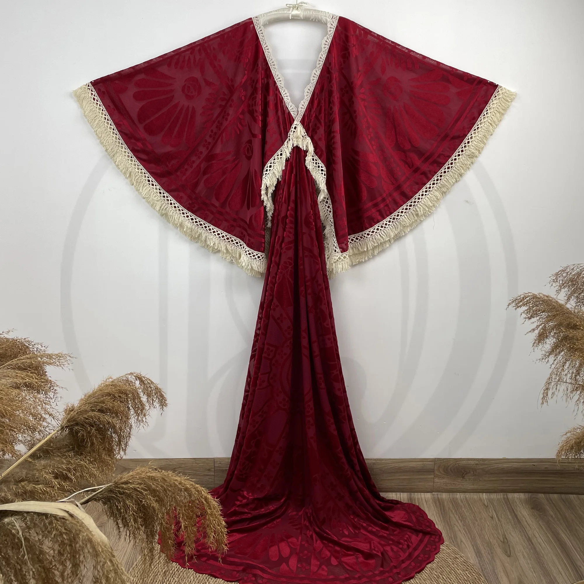 Don&Judy Bohemian Wedding Dresses Party Bride Prom Gown Velvet Tassel Maternity Photo Shoot Dress for Pregnant Vestidos De Noiva