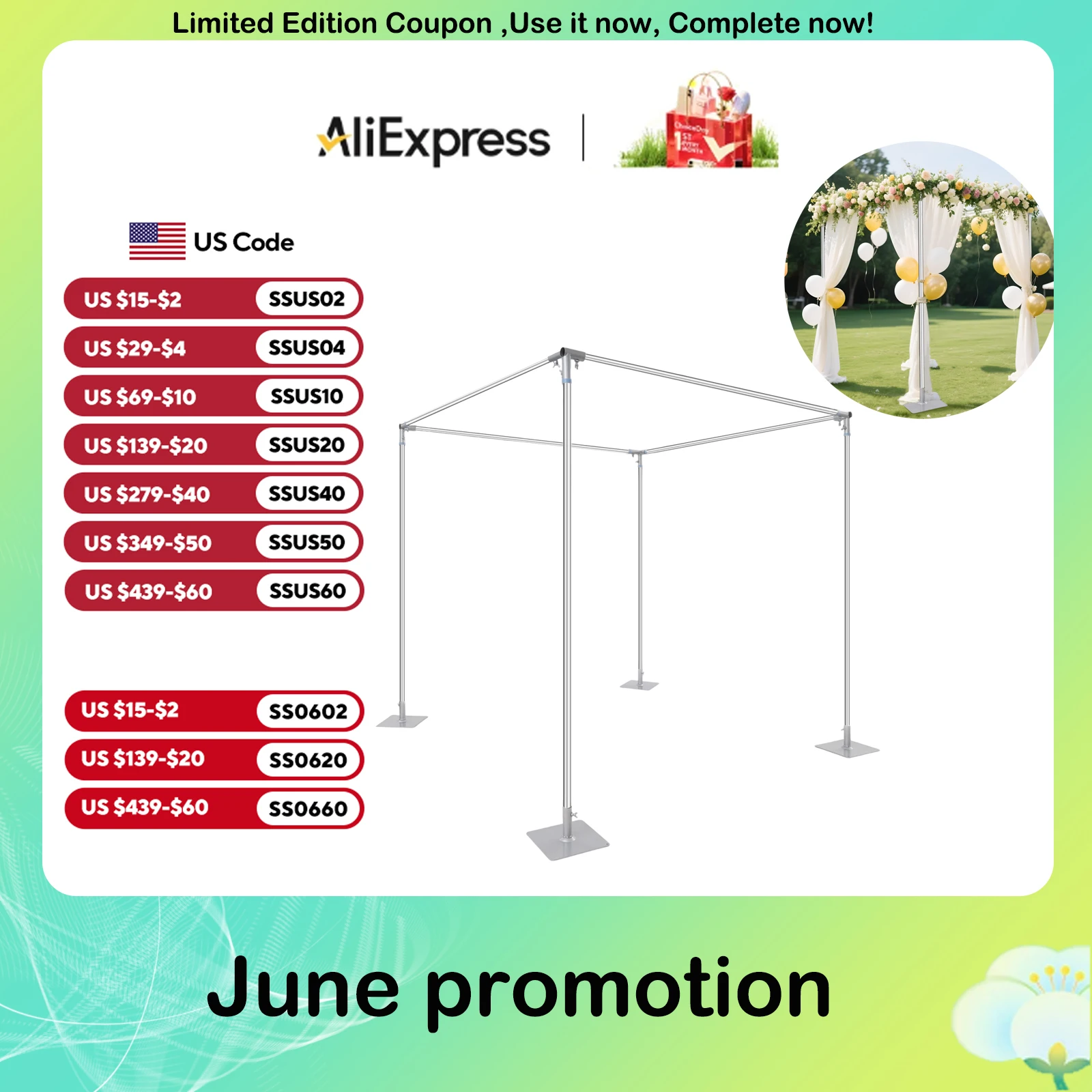 

Adjustable 4 Post Hardware Kit, Outdoor Wedding Party Stand, Backdrop Stand