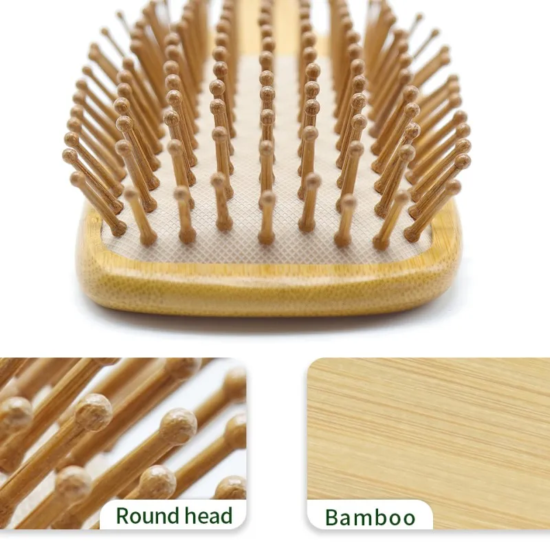 Personalized Bamboo Hair Brush Wide Tooth Wood Combs for Hair Massage Scalp Women Custom Styling Hair Comb Detangling HairBrush