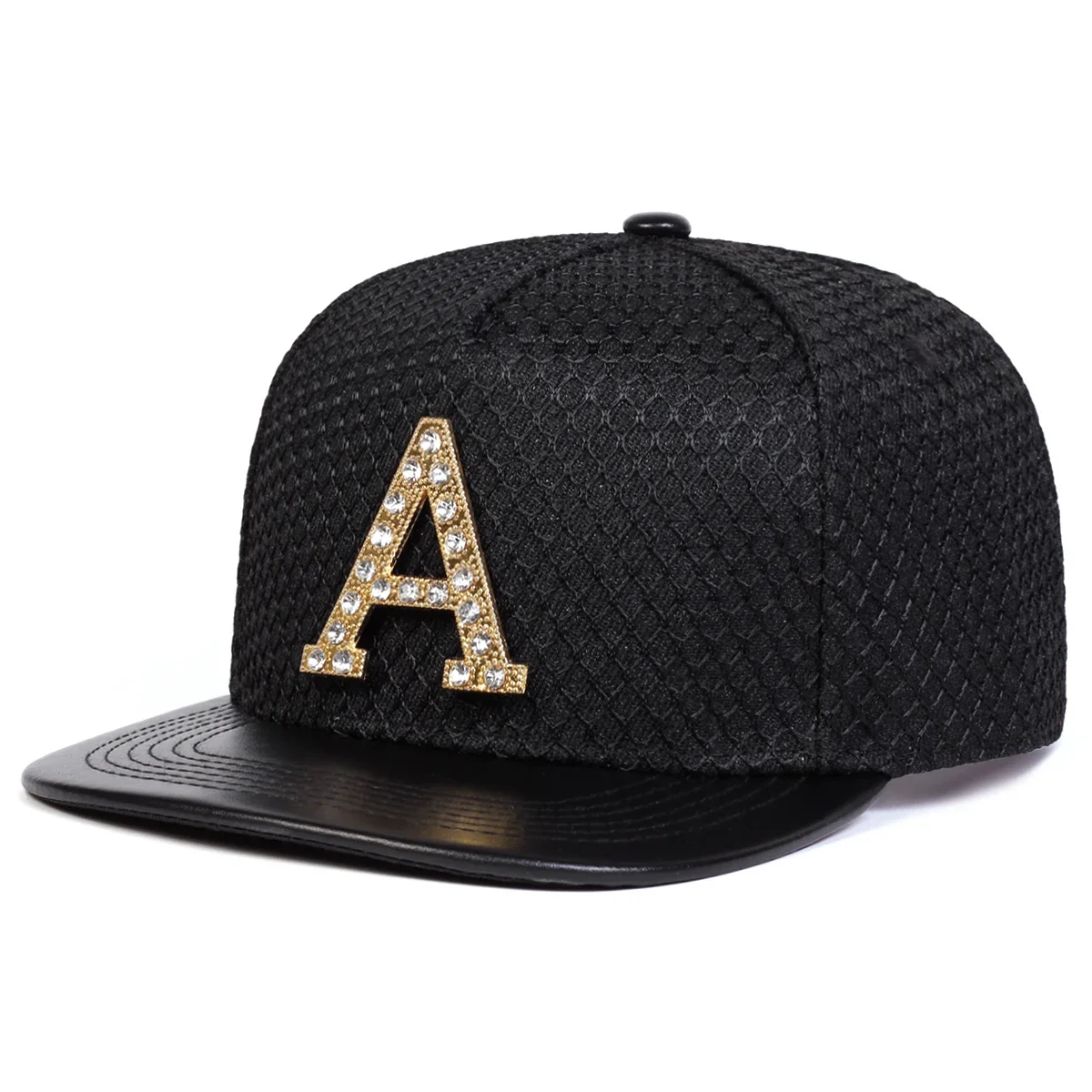 Unisex Metal Strip Drill A Letter Label Mesh Hip Hop Hat Outdoor Adjustable Casual Baseball Caps Sunscreen Hat