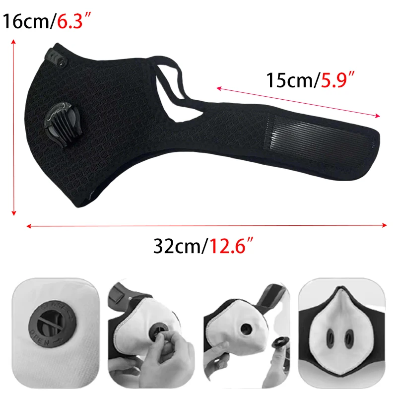 قناع وجه رياضي من الكربون المنشط غطاء فم ركوب الخيل PM 2.5 مقاوم للغبار وقابل لإعادة الاستخدام وقابل للغسل قناع رياضي للقلب Cubre Bocas