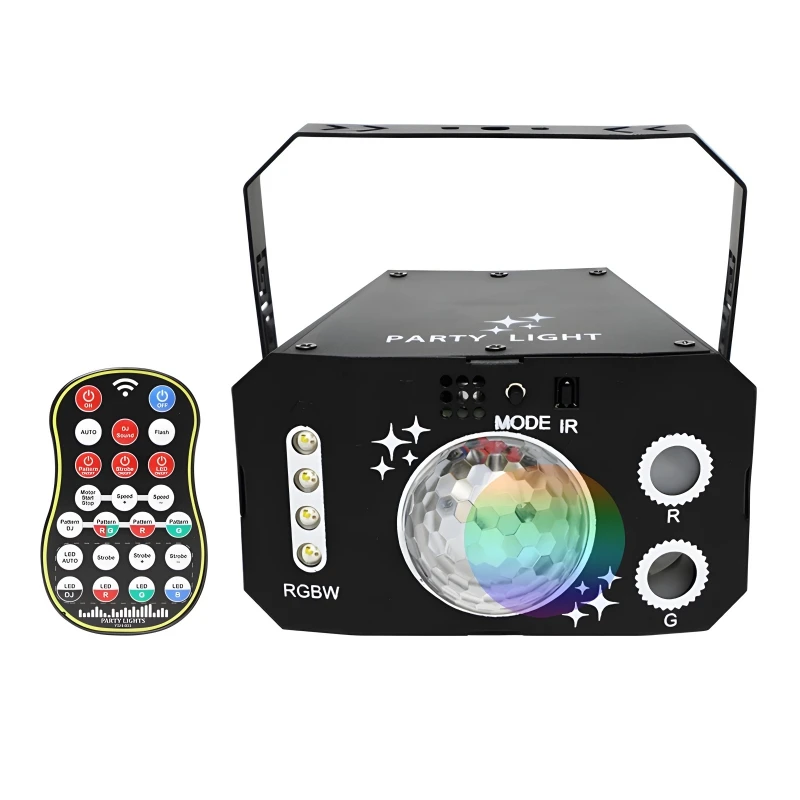 RGB Disco Ball Light com Controle de Voz, DJ Strobe Light, Party Light, Bar, Casamento, Boate, Decoração Interior e Exterior, 7 Lens