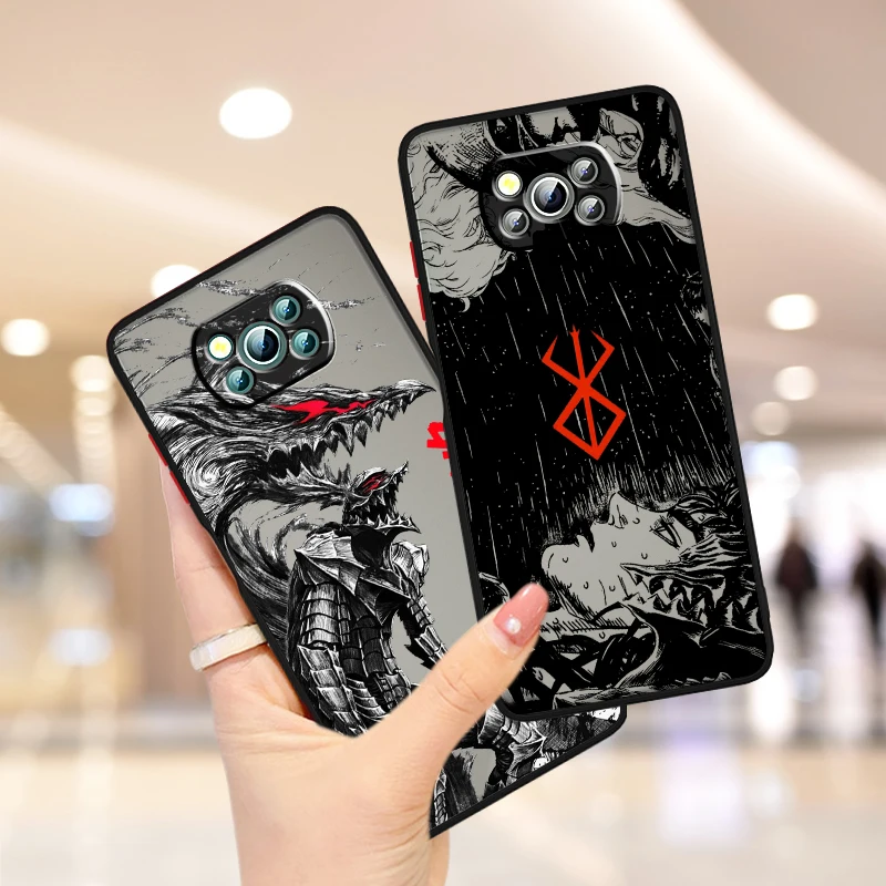 

Hot Blood Anime Berserk Guts Frosted Translucent For Xiaomi Mi Poco X5 X4 X3 M6 M5S M5 M4 M3 F5 F4 F3 GT Pro 5G Matte