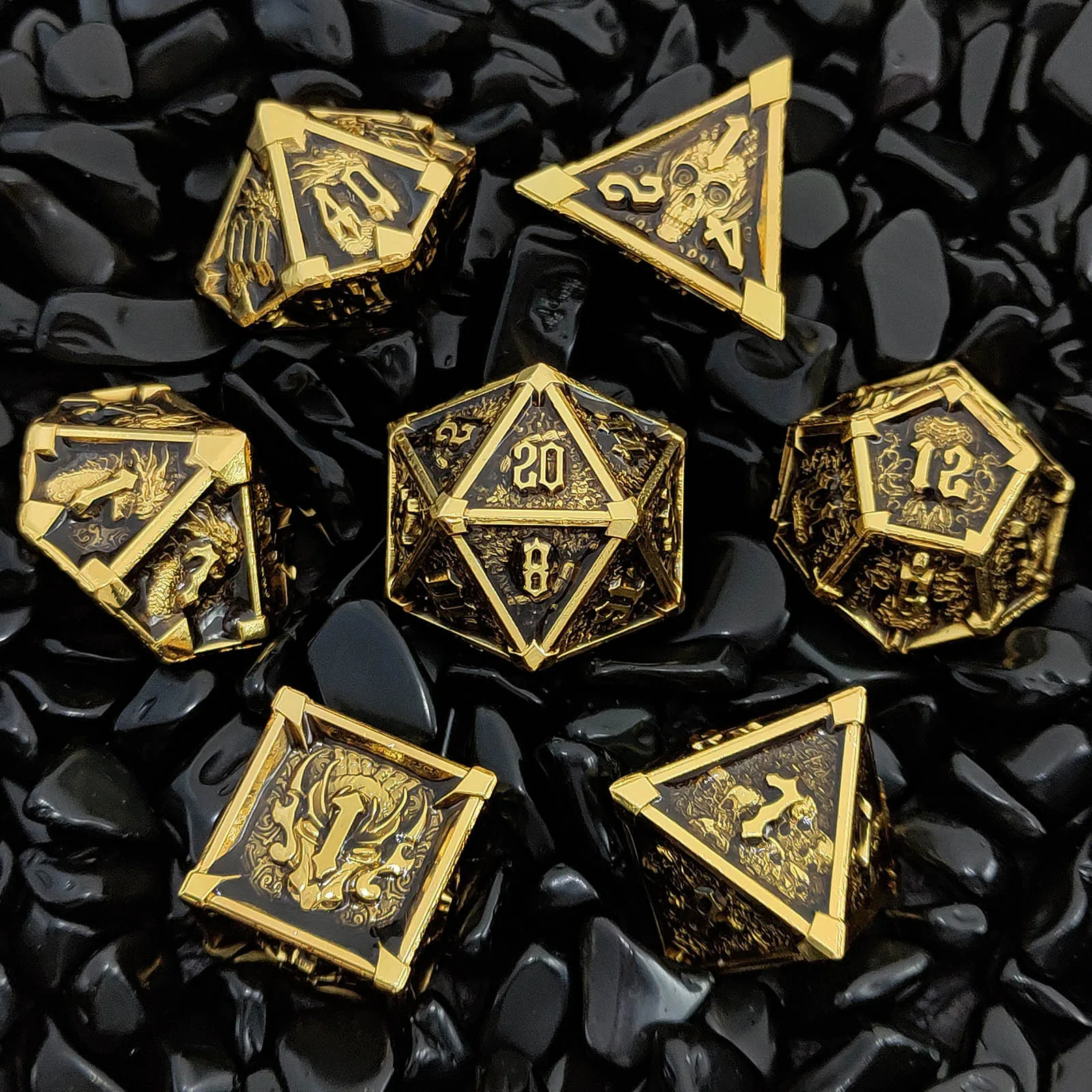 

7Pcs Star Angle Metal DND Dice Set Solid Metal Dice for Board Game D&D Dice for Dungeons and Dragons Dragon D6~D20
