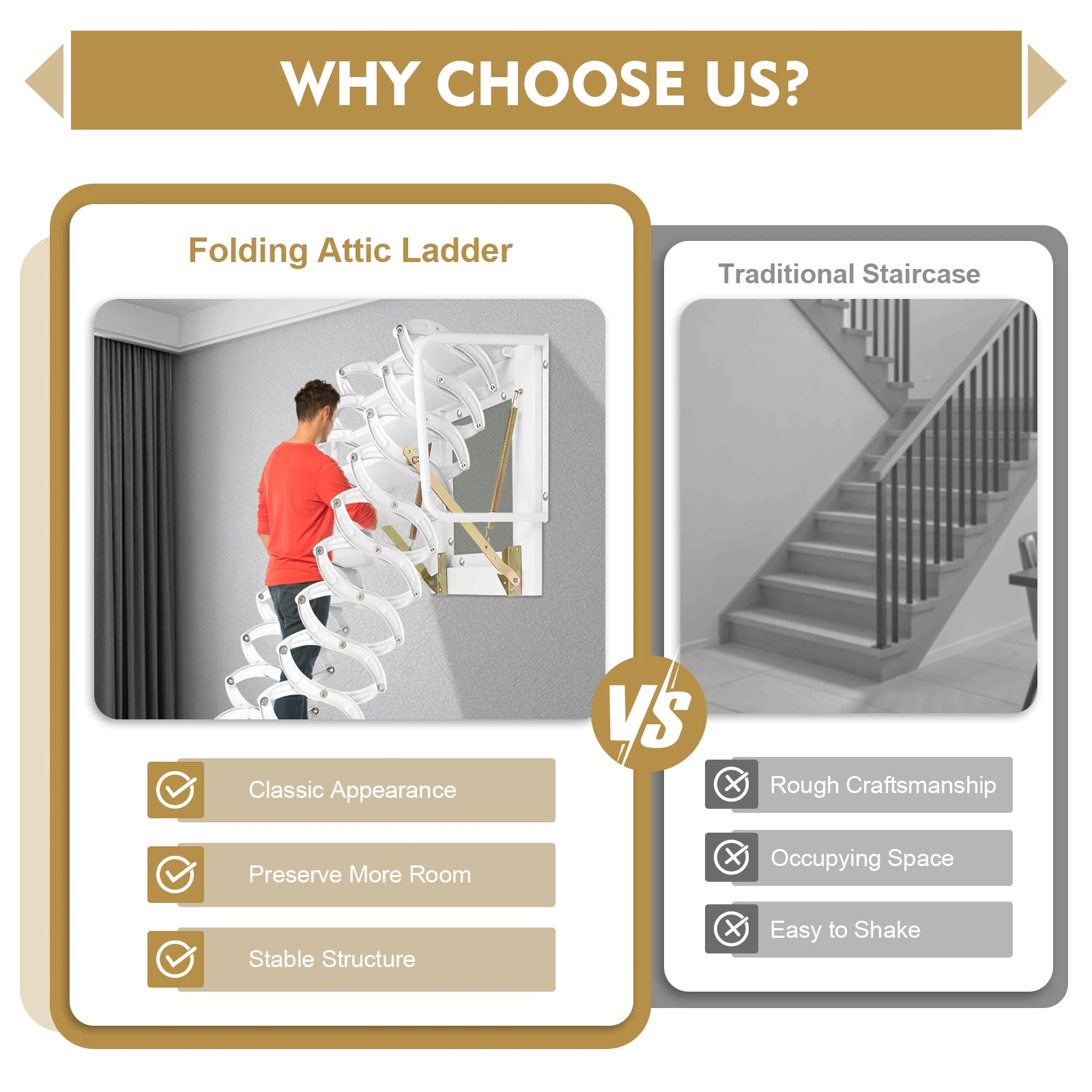 سلم قابل للطي مثبت على الحائط مكون من 12 خطوة للمرآب العلوي وسبائك الألومنيوم مع سعة 881 رطلًا لتوفير المساحة البيضاء وسحب للأسفل #4