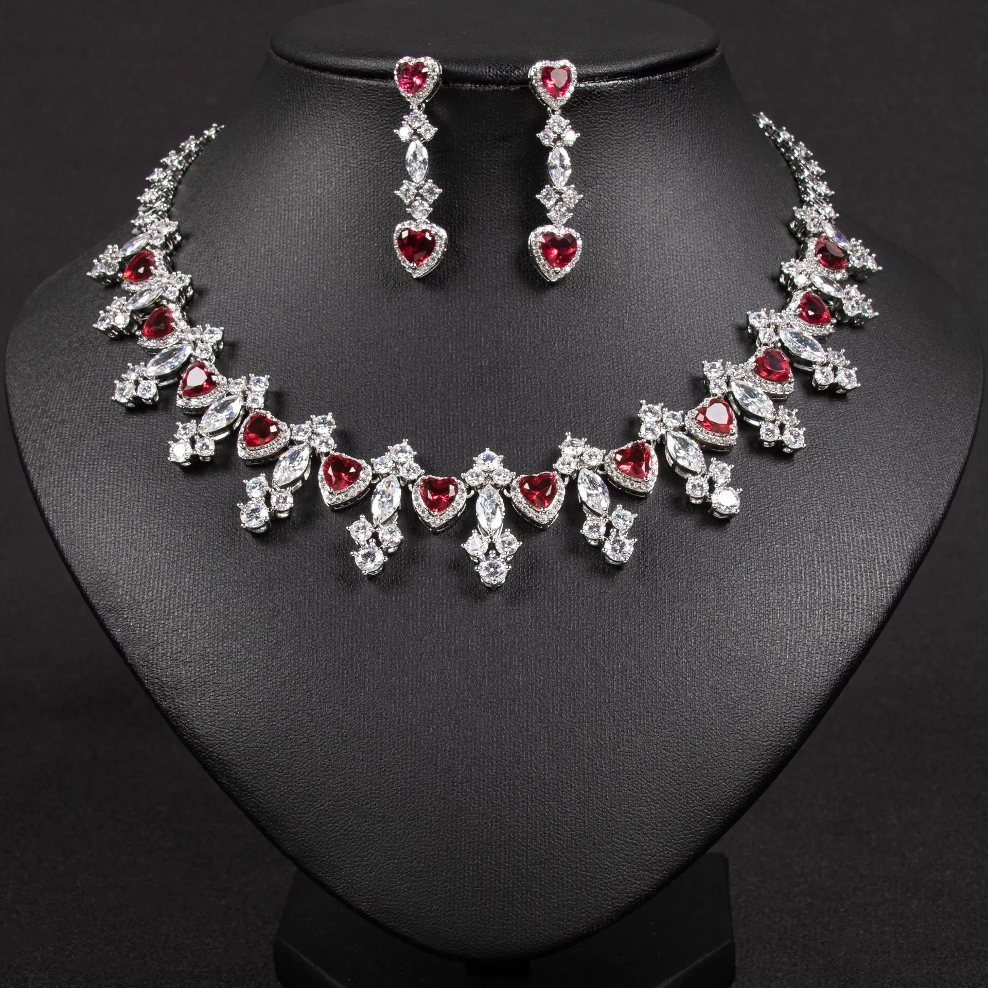 

Fashion Heart Necklace Earrings Saudi Women Summer Stunning Jewellery Set Dress Evening Prom Party Gift Bridal Accessories M-435