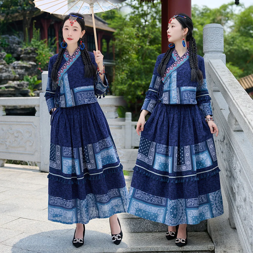 

Новый комплект из хлопка и льна в китайском стиле с дизайнерскими вставками, юбка-миди для женщин, осень-зима, большие размеры, модный дизайн.