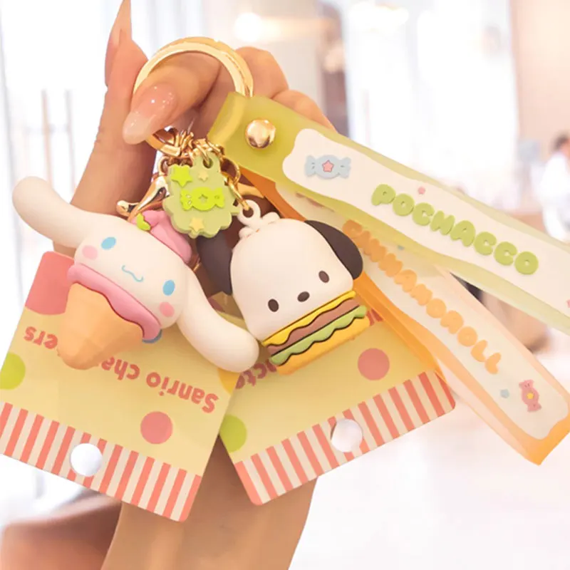 애니메이션 Sanrio 헬로 키티 Pochacco 키 체인 귀여운 Mymelody Kuromi Cinnamoroll 액션 피규어 인형 Kawaii 펜던트 장난감 열쇠 고리 선물