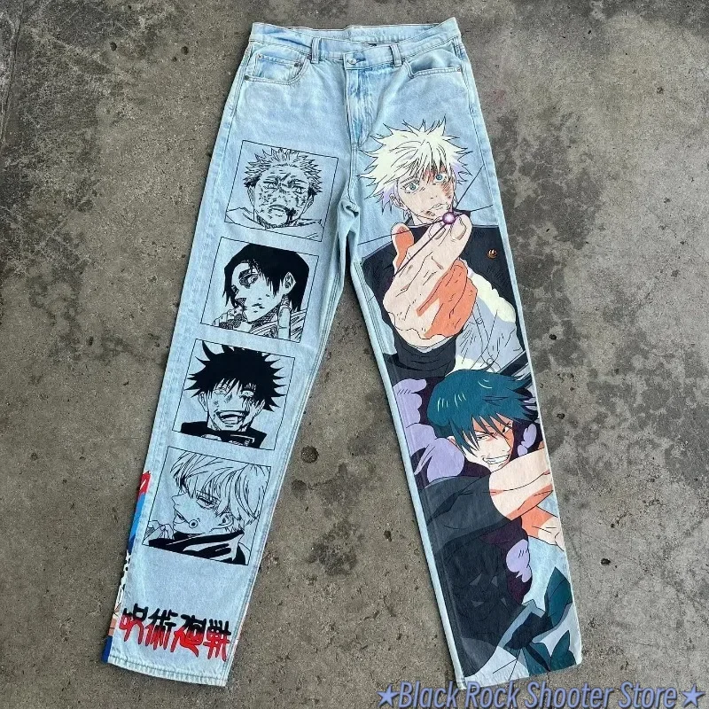 Y2k baggy jeans Harajuku print pattern Streetwear fashion Hip Hop men women high waisted Casual wide leg jeans Anime clothes