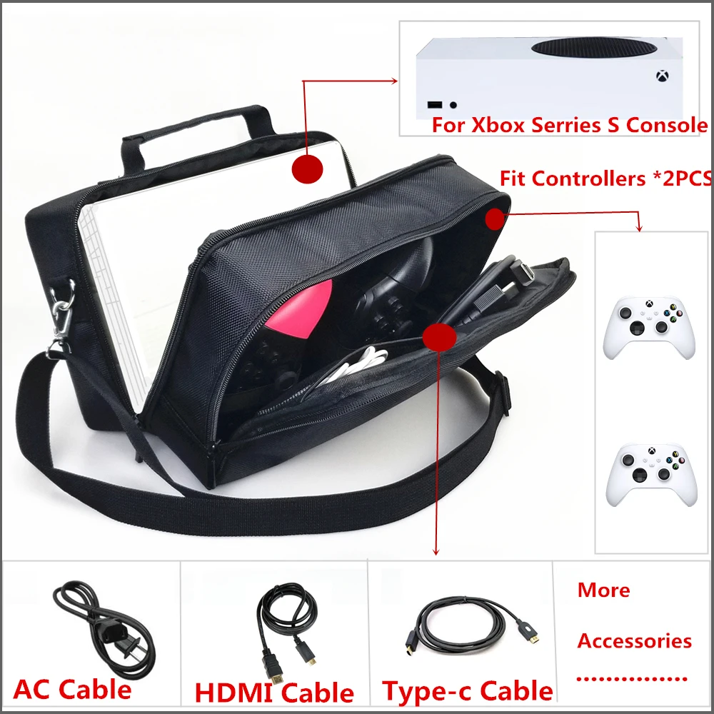 Portable Travel Carrying Case for Xbox Series S Game Console Shoulder Bag Gamepad Controller Accessories Hanbag Waterproof Cover