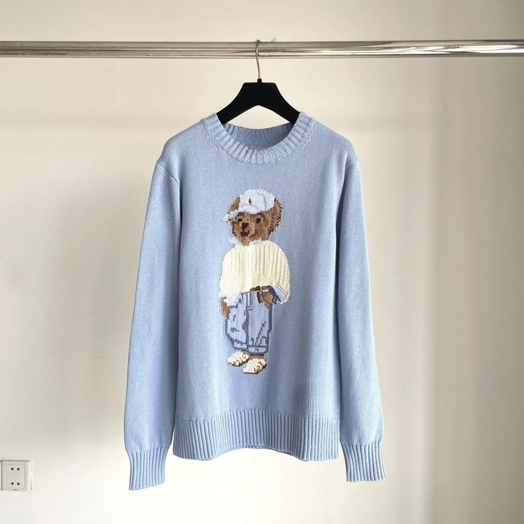 

Высококачественный осенне-зимний новый универсальный свитер из чистого хлопка для тяжелой промышленности с милым медведем и круглым вырезом, уменьшающий возраст