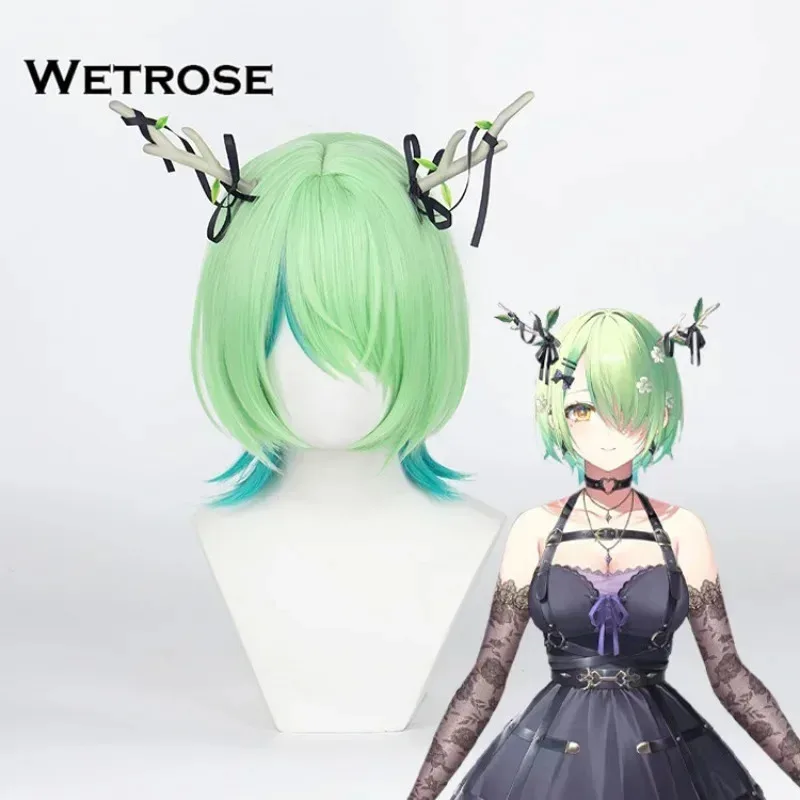 【Wetrose】en Stock Ceres Fauna Cosplay peluca cuernos ramas Hairwear 2024 nuevo traje pelo corto Hololive EN Holo Vtuber Halloween