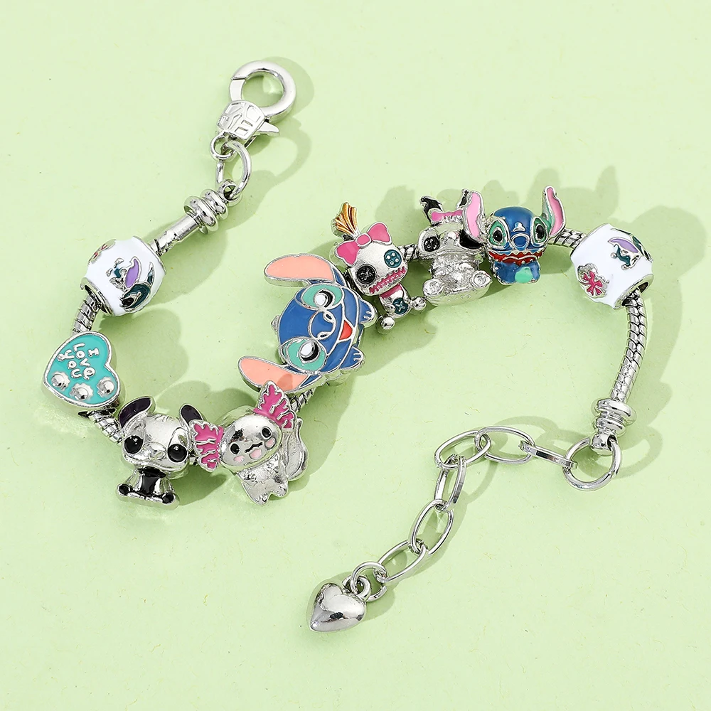 Pulsera de cuentas esmaltadas de punto de Disney, brazalete de Anime Lilo & Stitch, accesorios de mano de moda DIY para mujer, regalos de joyería para niñas