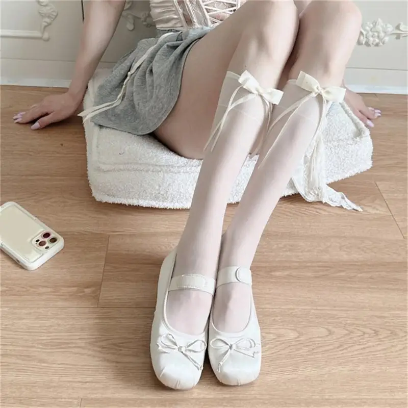 

Y3NE Women's Bows Knee Highs Socks Socks Summer Thin Sheer Silk Stockings Tube Socks Bowknot Calf Socks Cosplay Costume Gifts