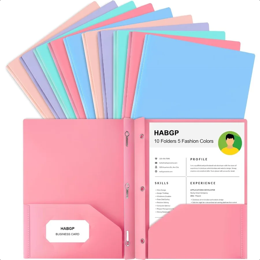 

Two Pocket Folder with Prongs 10 Pack Pastel Colors Plastic Folders with Pockets and Busin Card Holder Folders with Pocket Fit