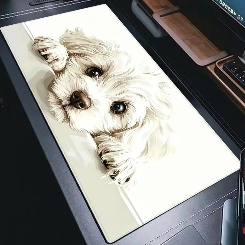 Cute White Dog Design HD Desk Pad Versatile Non-Slip MousePad Suitable For Computer Gaming Office For Family And Friends HYBXAXC