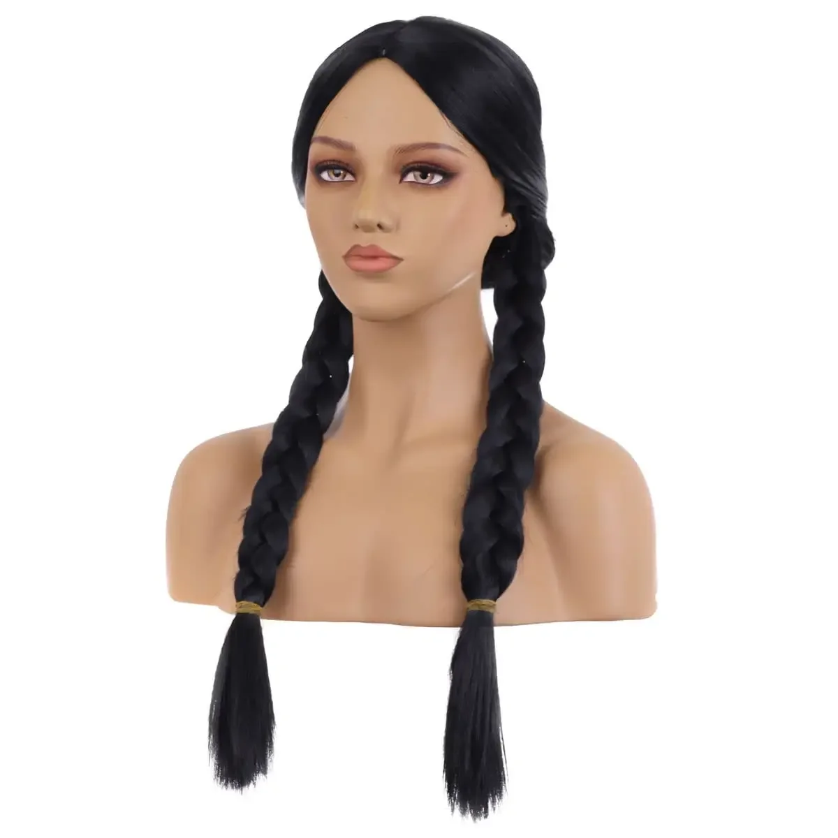 Czarna pleciona peruka Część środkowa Długa prosta czarna peruka z dwiema warkoczami Damska czarna rodzinna peruka do kostiumu cosplay