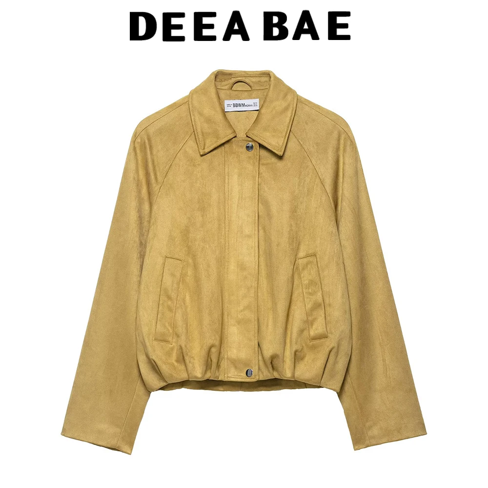 

DEEABAE 2025 Autumn New Women's Wear High End Flip Collar Versatile Suede Effect Pilot Jacket Coat