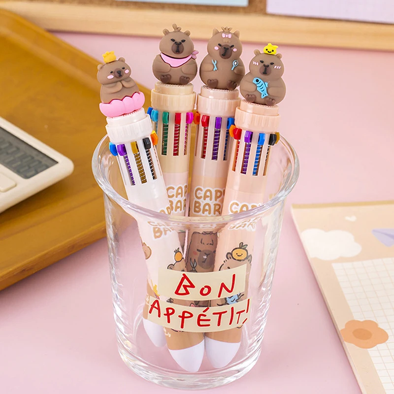 Kawaii Capybara 10-Color قلم حبر جاف لطيف الكرتون قلم حبر جاف اللوازم المكتبية المدرسية طالب القرطاسية الهدايا