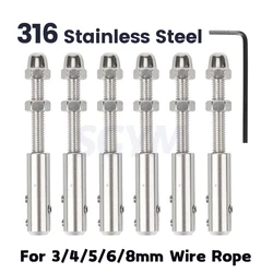 6pcs Handscrew Clamp 316 Stainless Steel Wire Rope 3/4/5/6/8mm Threaded Stud Tension End Fitting Hexagon Screw for Stair Post
