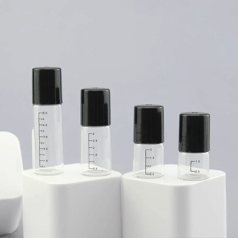 

5/10/20Pcs 1/2/3/5ml Scale Mini Roll on Bottles Clear Glass for Essential Oil Perfume Roller Bottles Black Cap Sample Containers