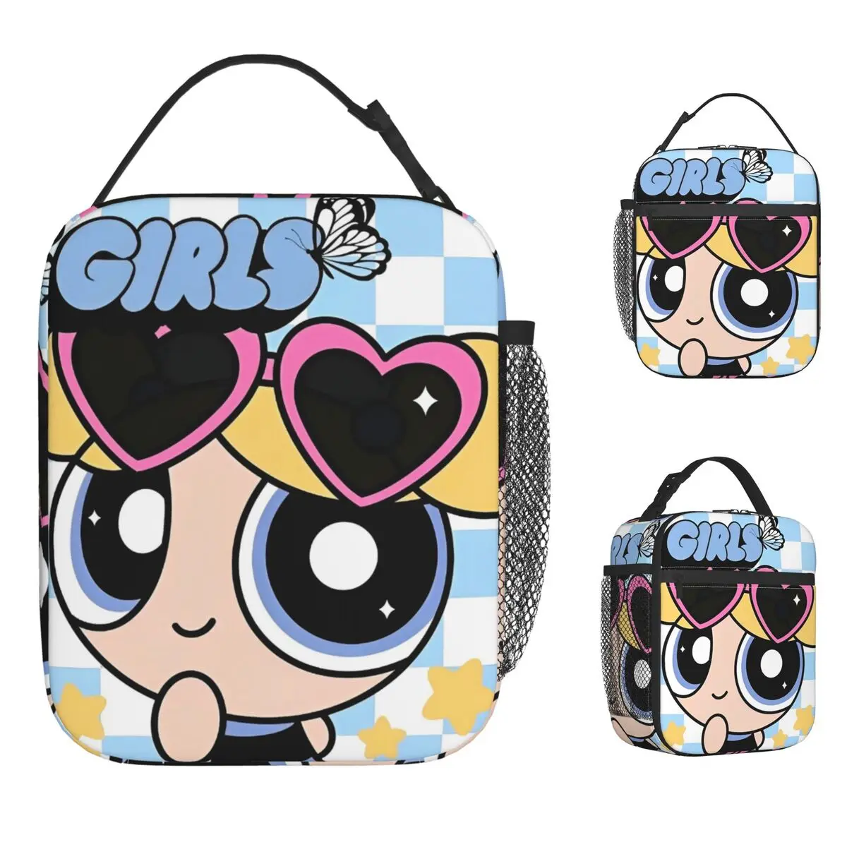 

P-PowerPuffs Сумка для обеда Симпатичная портативная изолированная коробка для завтрака Женская школьная сумка-холодильник с графическим рисунком Эстетические оксфордские термосумки для обеда