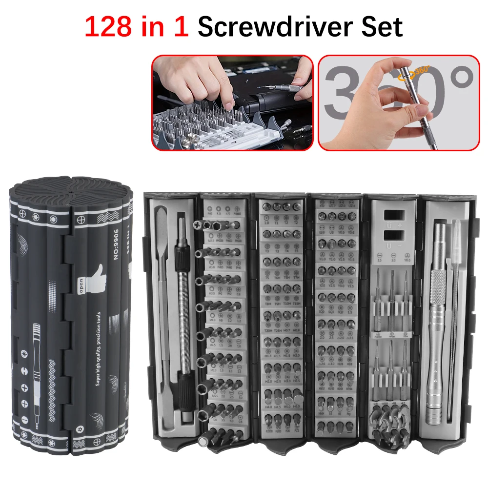 Precision Screwdriver Kit 128 in 1 Portable Professional Magnetic Phillips Torx Screw Driver Bits Electronic Repair Tool Set