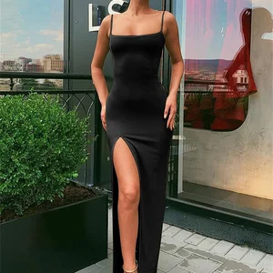 نسائي السباغيتي حزام غمد اللباس مثير Bodycon فستان لسيدة سبليت أحادي اللون كم الصيف أعلى 12 فساتين كوكيت مبيئات - No10