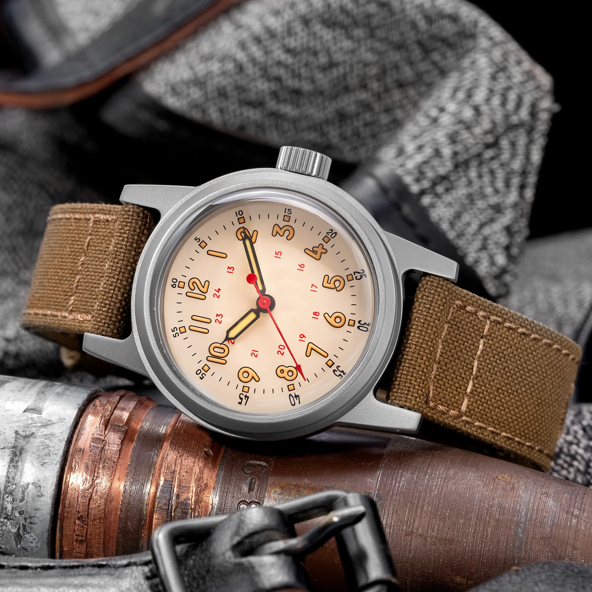 [SHY-043]THORN NH35A حركة الحرب العالمية الثانية ساعة عسكرية كلاسيكية 36 ملم اتجاه رياضي ريترو ساعات محايدة للرجال والنساء