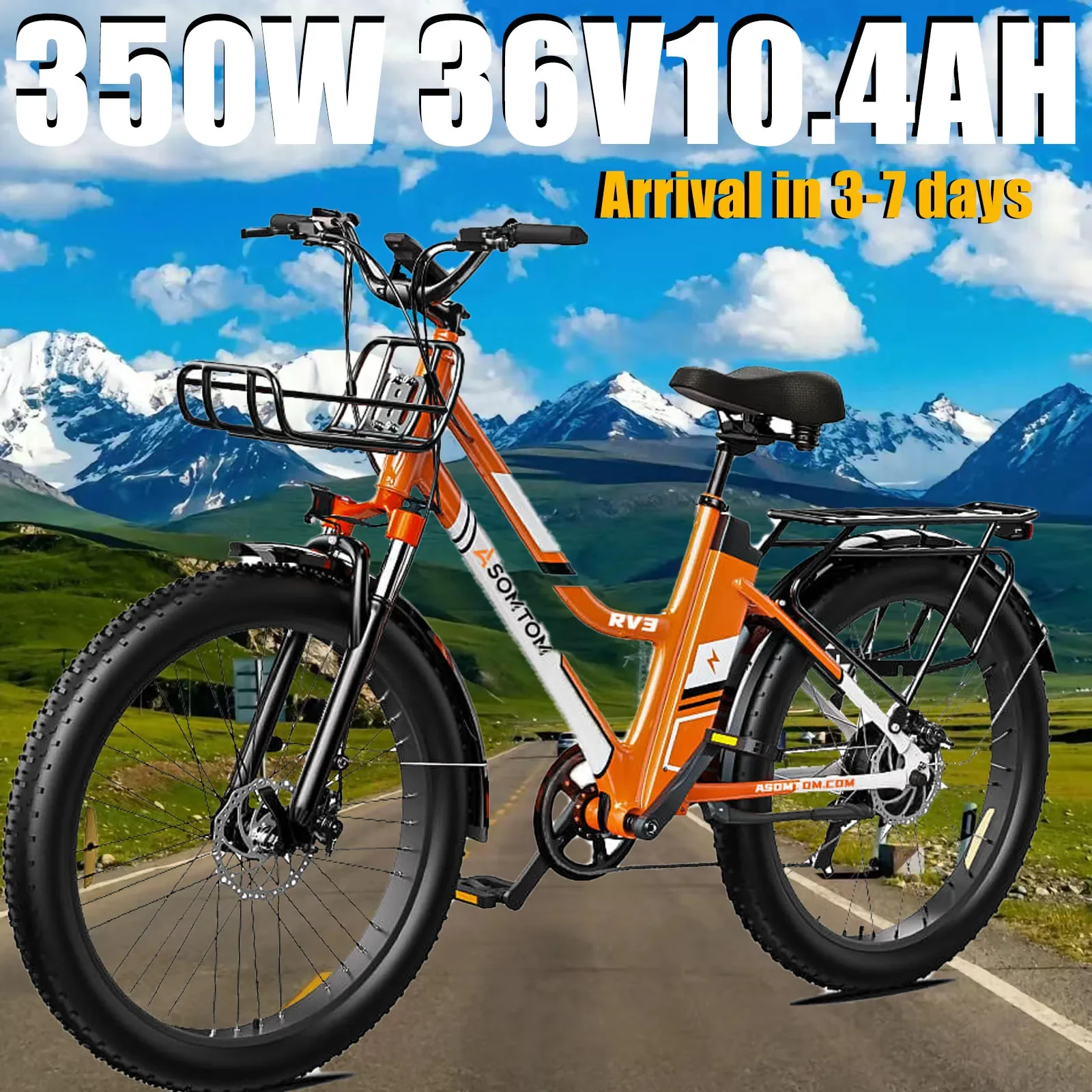 RV3 350W High-Speed Motor 36V 10.4AH Lithium battery Urban Commuter E-bicycle 32KM/H Adult E-Bike 26inch Thin Tire Electric Bike