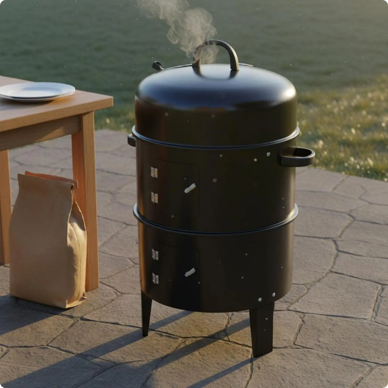 Outdoor Round Charcoal Grill Smoker Oven with Adjustable Vent Thermometer Stackable Portable for Camping Garden Cooking