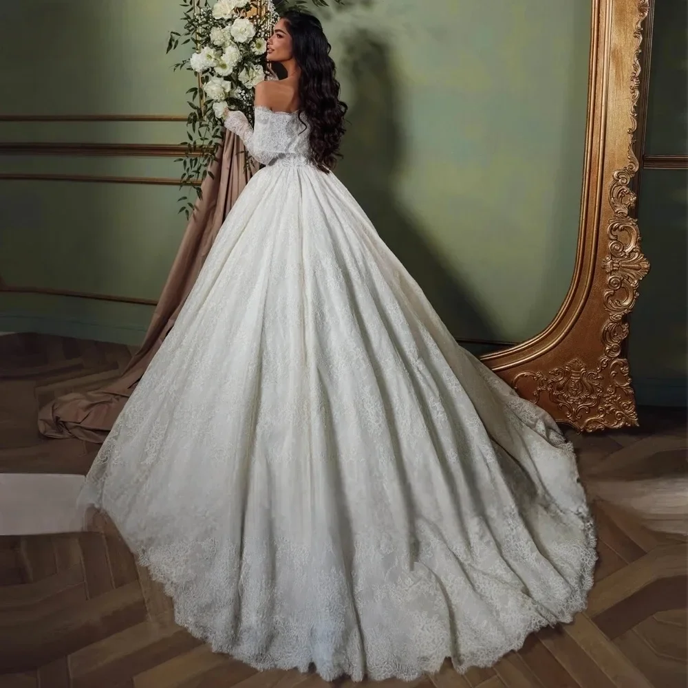 

Customized Luxury Lace s Off the Shoulder Long SleevesWedding Dresse Bridal Dress Court Train Ball Gown Vestido de novia