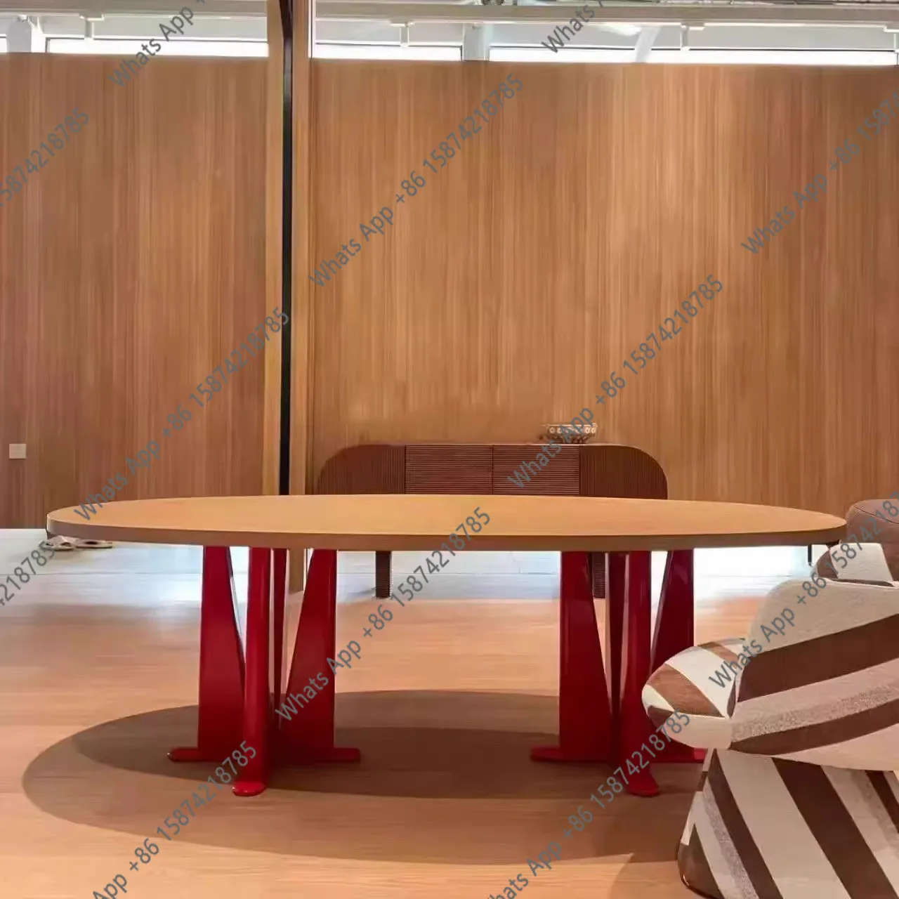 French retro style oval solid wood dining table Italian minimalist designer medieval light luxury desk