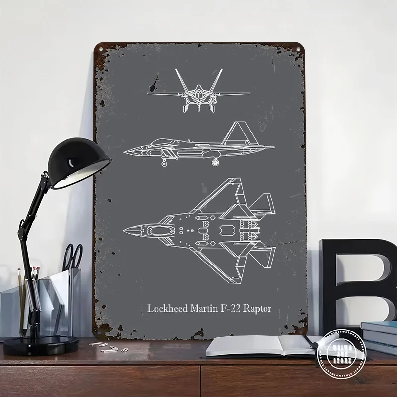 Lockheed Martin F22 Raptor Poster Retro 3D Printed Metal Signs Customized Wall Hanging Gift for Home Decor Accessories Wand Deko
