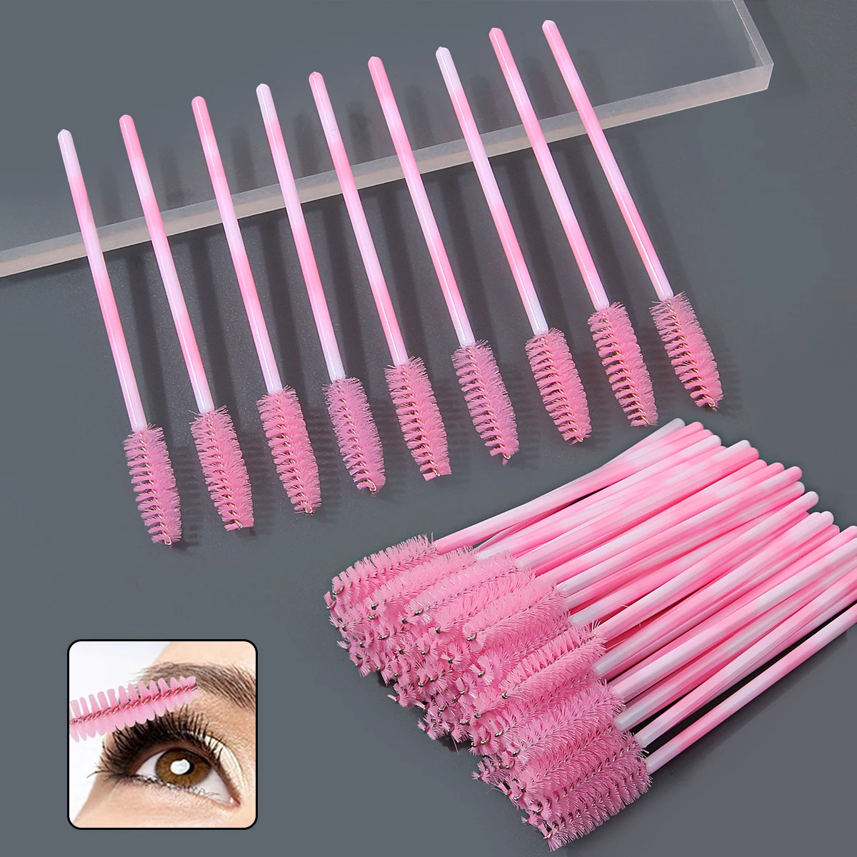 Brosse à mascara bicolore rose et blanche, brosse à sourcils, brosse spirale Portable, outil de nettoyage de mascara de greffage multifonction, 25 pièces